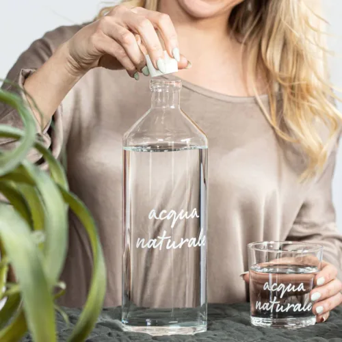 Bottiglia in vetro con decoro "Acqua Naturale"