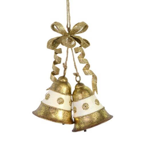 Decorazione 2 campanelle con fiocco color oro