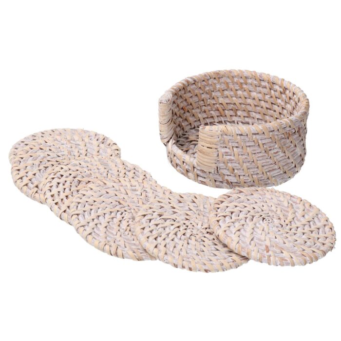 Set 6 sottobicchieri in rattan sbiancato