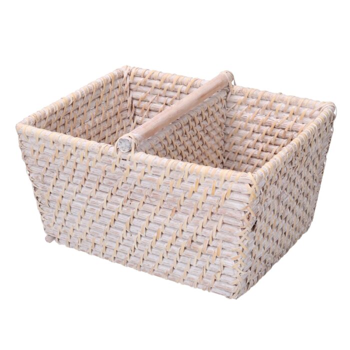 Contenitore portatutto in rattan sbiancato