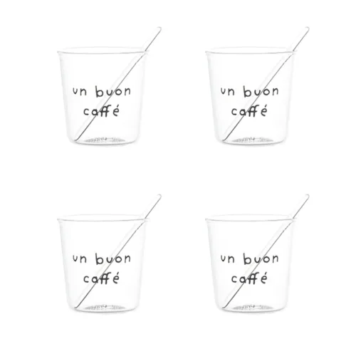 Set 4 bicchierini espresso in vetro borosilicato decoro Un Buon Caffè in nero