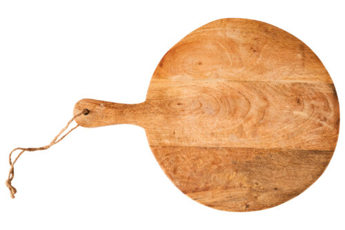 Tagliere rotondo in legno di mango con manico