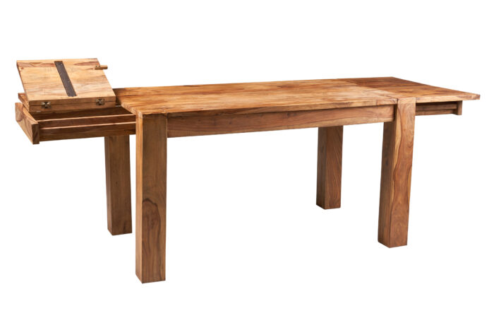Tavolo pranzo in legno di acacia con due prolunghe a scomparsa