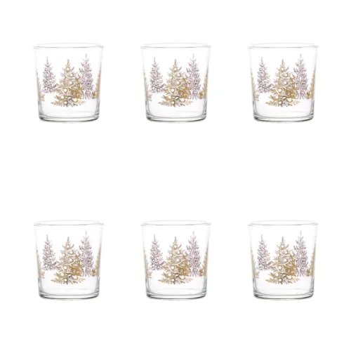 Set 6 Bicchieri acqua decoro Albero Natale Oro