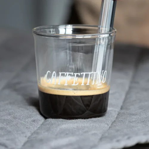 Set 4 bicchierini espresso in vetro borosilicato decoro Il caffettino in bianco