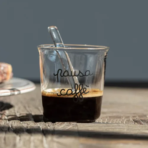 Set 4 bicchierini espresso in vetro borosilicato decoro Pausa Caffè in nero