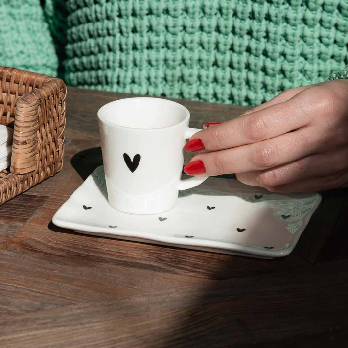 Set 2 Piattini per Tazze Espresso decoro Tappezzeria cuori Set 2 Piattini per Tazze Espresso decoro Tappezzeria cuori