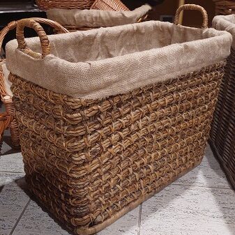 Cesto porta legna rettangolare paglia e alluminio