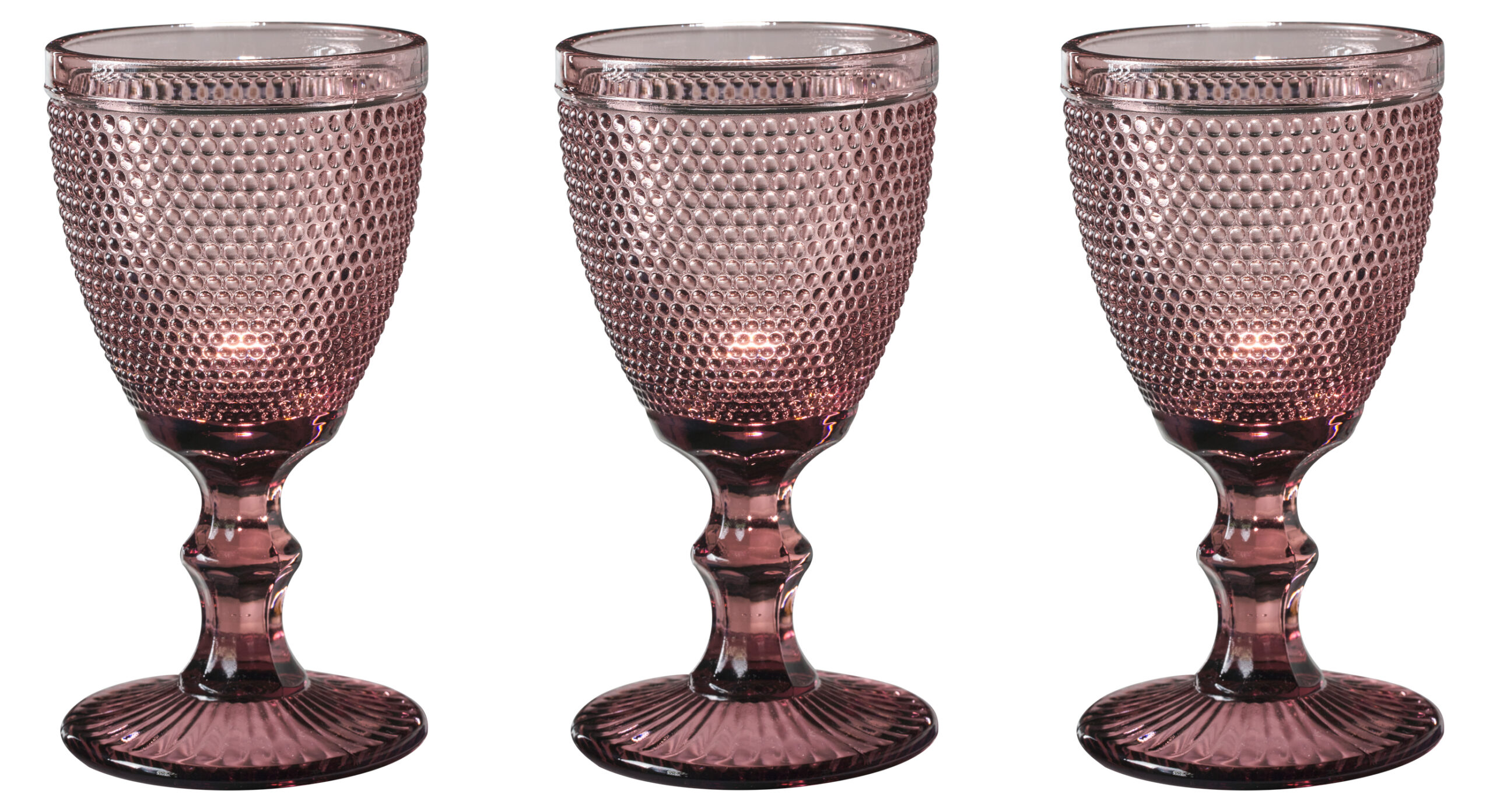 Set 6 calici in vetro lavorato rosa