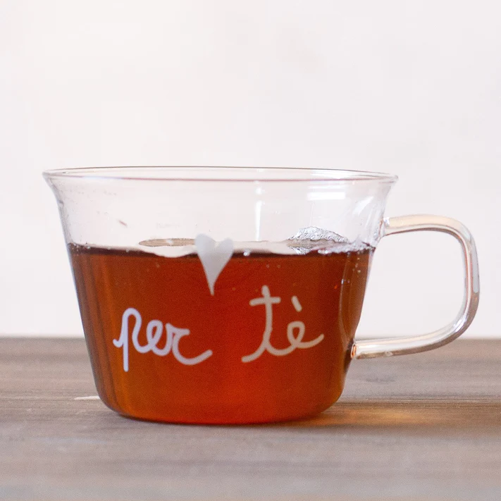 Set 2 tazze tè o cappuccino in vetro borosilicato decoro Per Tè