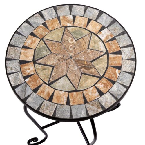 Tavolino rotondo in ferro e mosaico