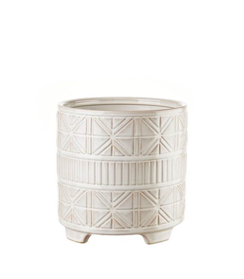 Porta vaso in ceramica bianca anticata