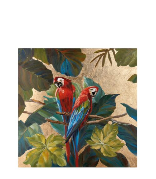 Quadro due pappagalli in una cornice tropicale