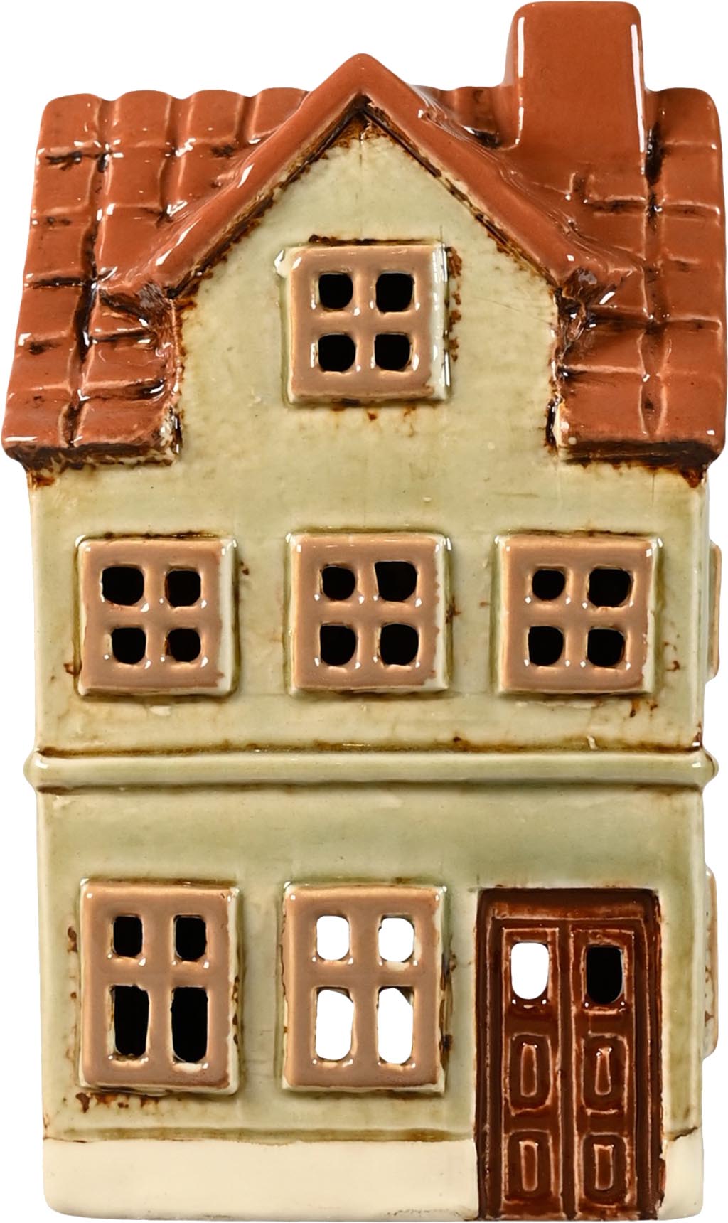 Porta tealight casetta beige in ceramica Porta tealight casetta beige in ceramica