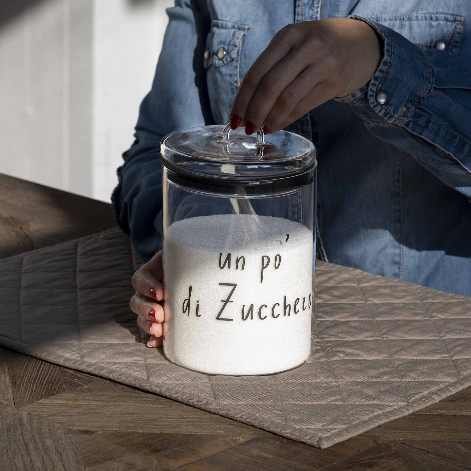 Barattolo in vetro borosilicato decoro Un pò di zucchero Barattolo in vetro borosilicato decoro Un pò di zucchero