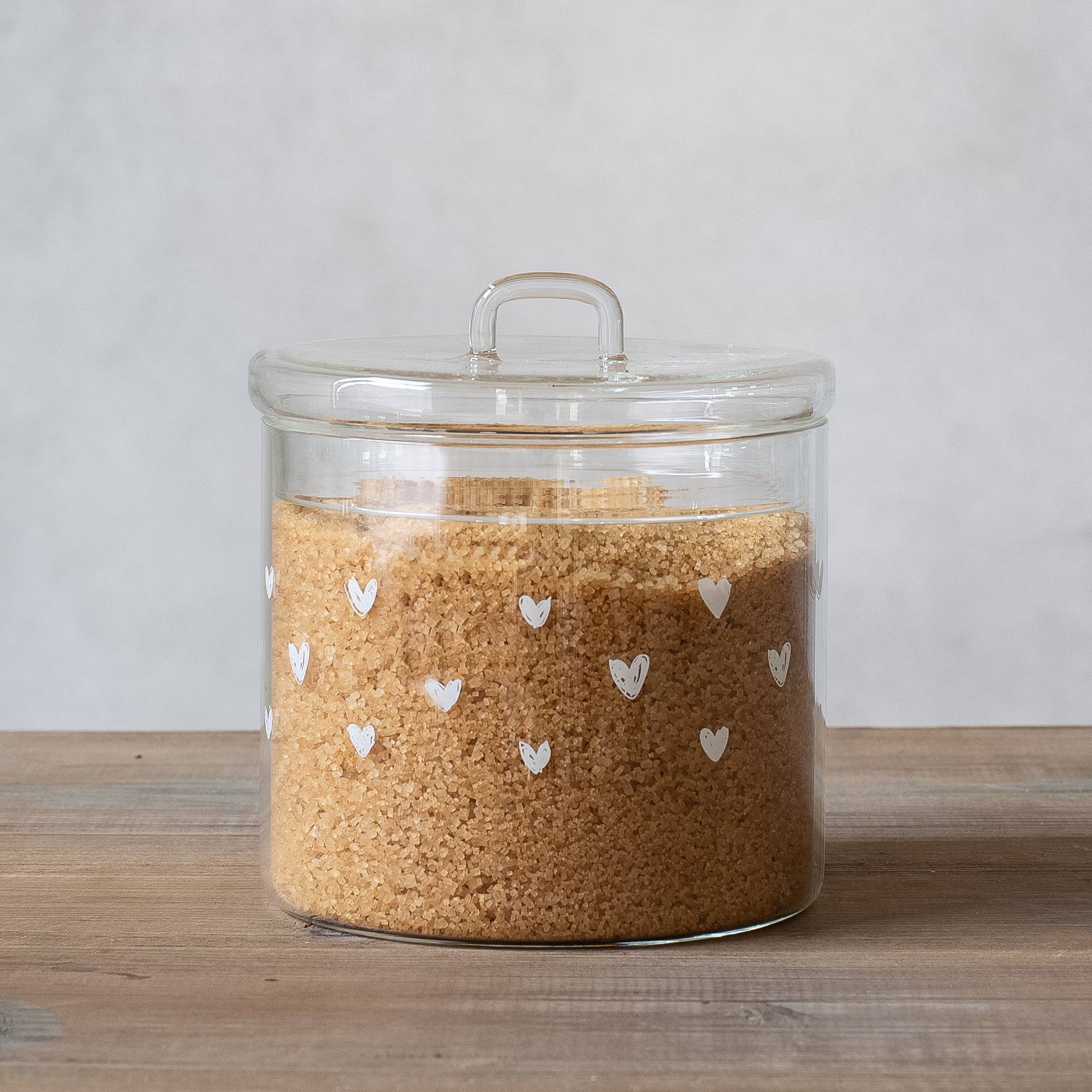 Barattolo in vetro borosilicato decoro Cuori Barattolo in vetro borosilicato decoro Cuori