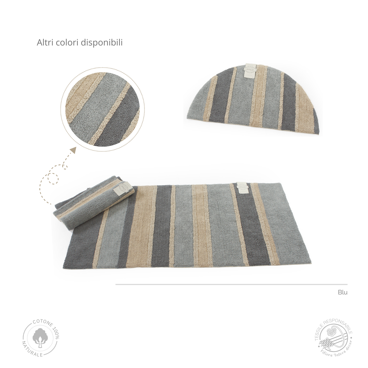 Tappeto Mezza Luna righe blu in cotone 100% Tappeto Mezza Luna righe blu in cotone 100%
