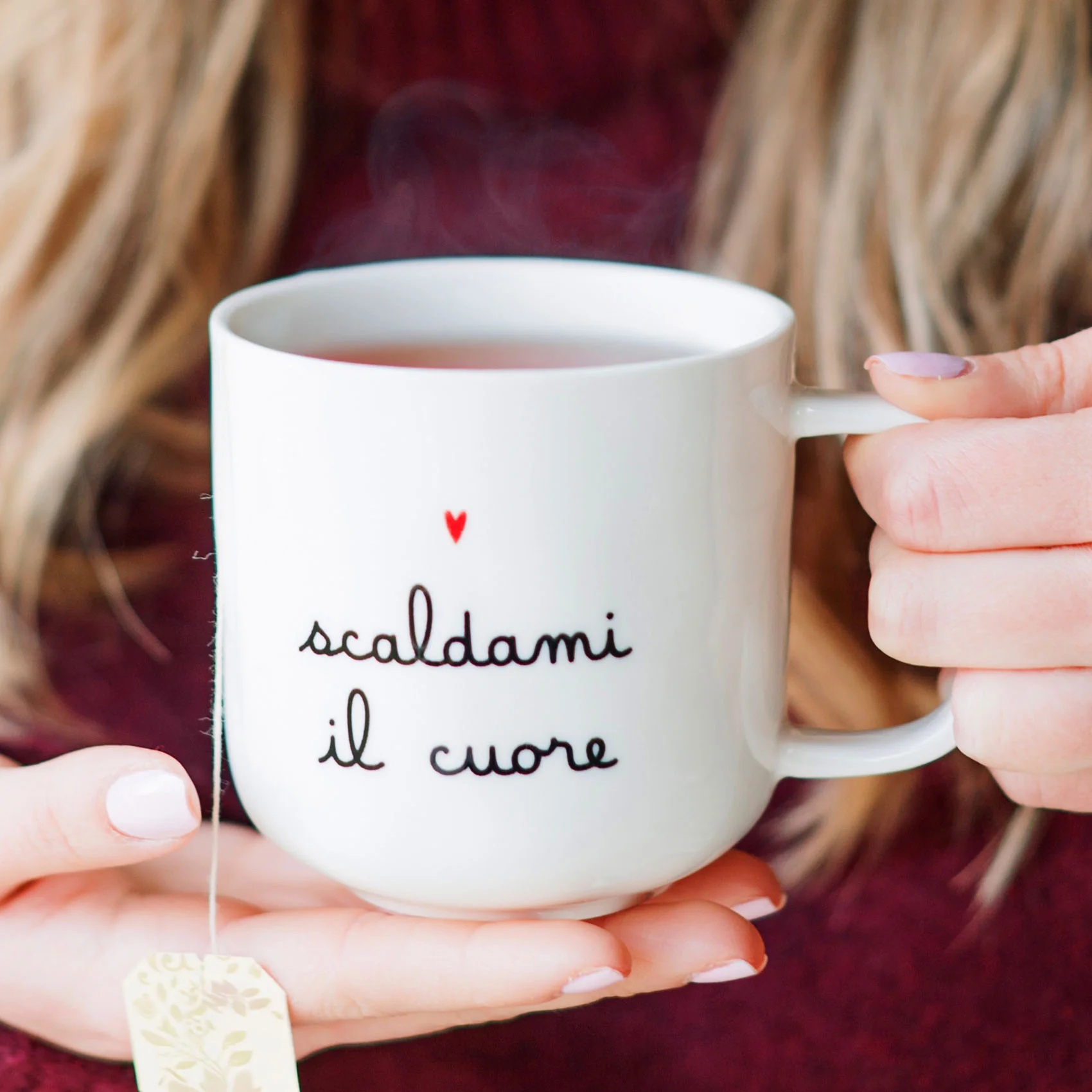 Mug bianca decoro Scaldami il cuore Mug bianca decoro Scaldami il cuore