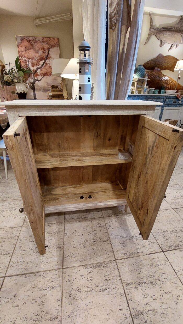 Credenza 2 ante stretta in legno di mango bianco decapato