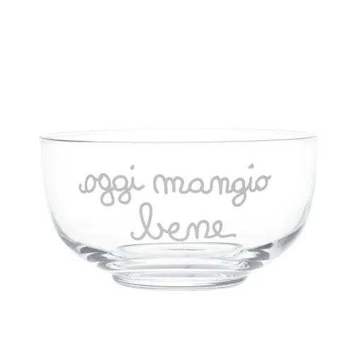 Insalatiera in vetro decoro Oggi Mangio Bene diam. 22cm x h12cm