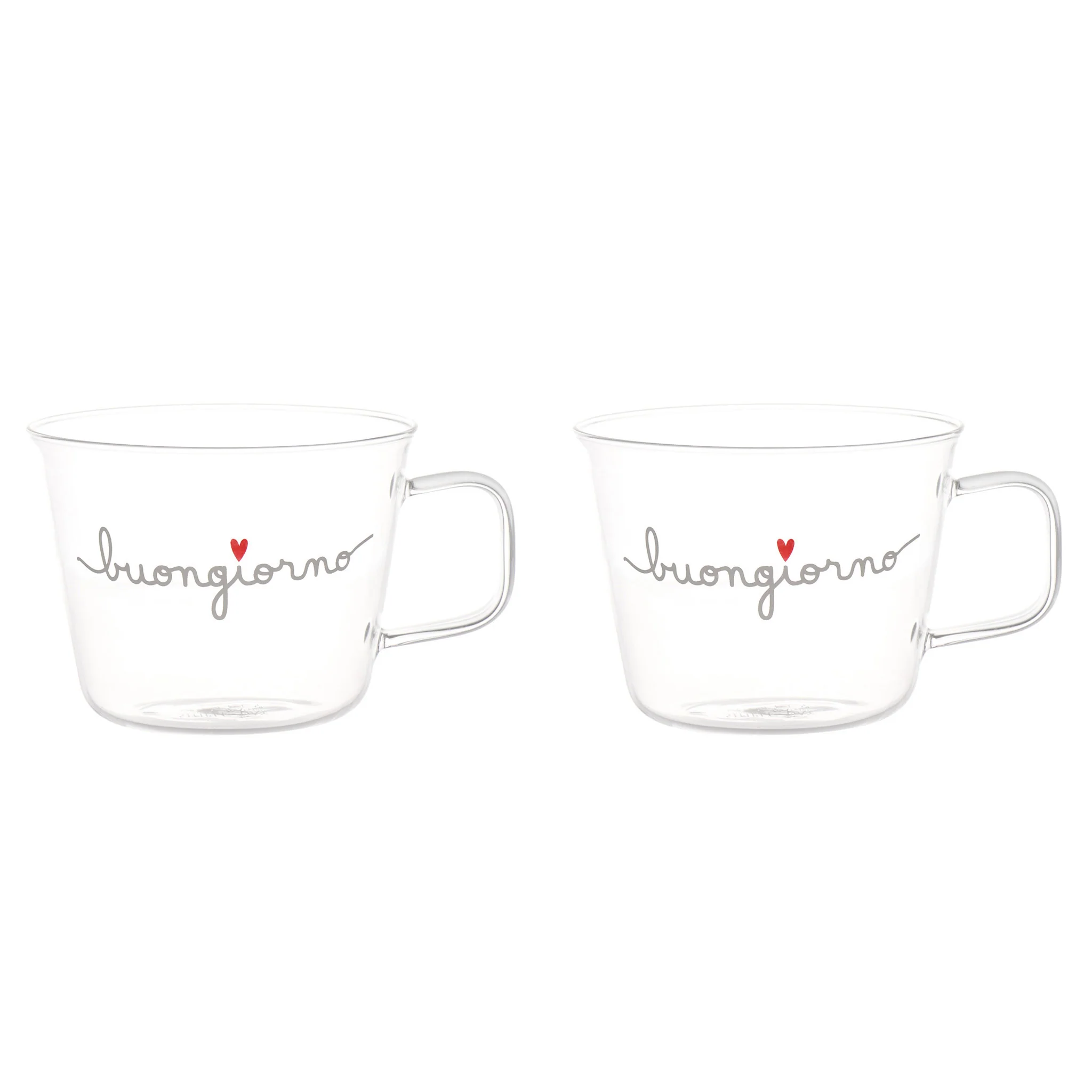 Set 2 tazze colazione in vetro borosilicato decoro Buongiorno Cuore Rosso Set 2 tazze colazione in vetro borosilicato decoro Buongiorno Cuore Rosso