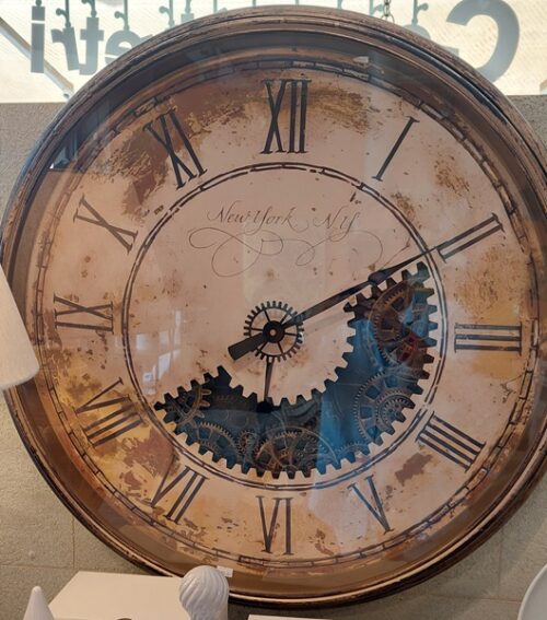 Orologio da parete bronzo anticato con ingranaggi a vista