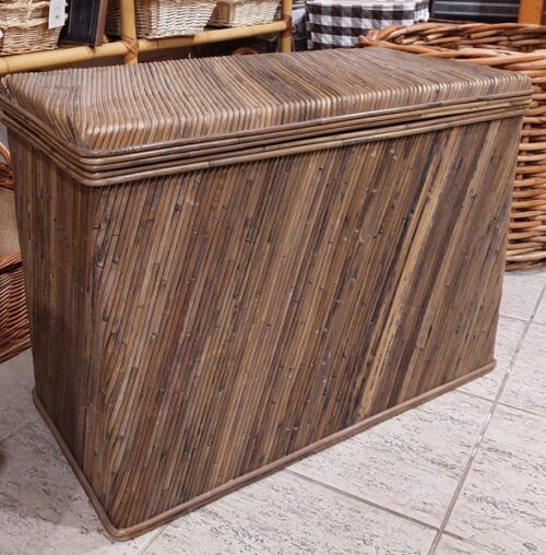 Baule rettangolare in giunco noce con struttura in legno