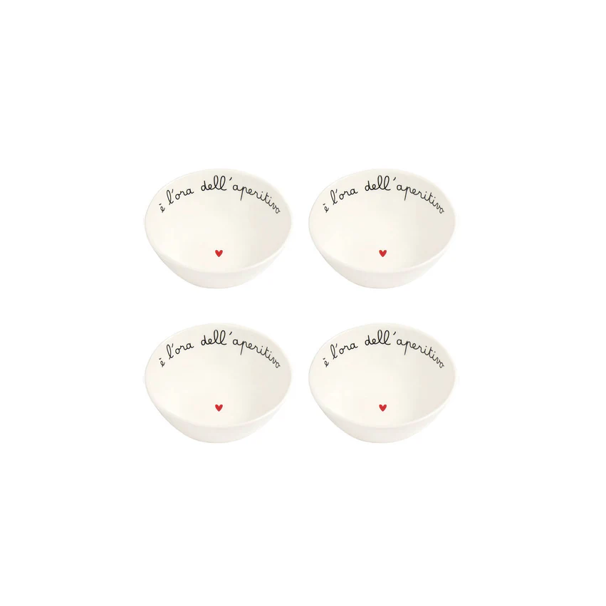 Set 4 Coppette in gres decoro E' l'ora dell'aperitivo