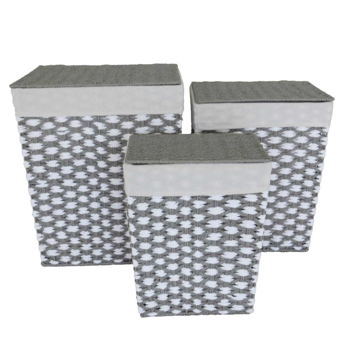 Cesto porta biancheria in fibra di cellulosa grigio/bianco foderato