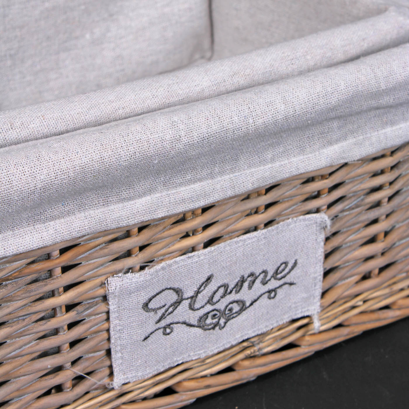 Cesto rettangolare in vimini grigio decapato sfoderabile