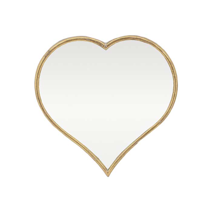 Specchio a forma di cuore con cornice in metallo dorato anticato. Specchio a forma di cuore con cornice in metallo dorato anticato.
