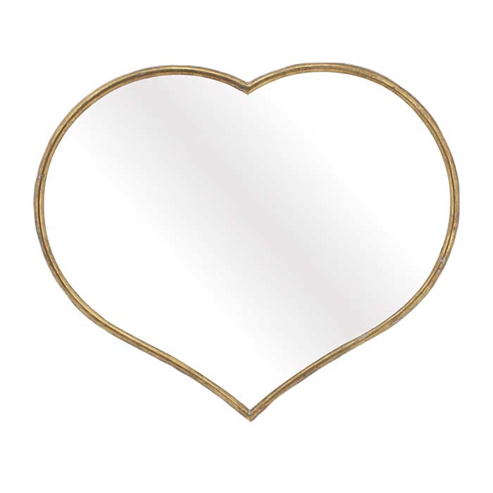 Specchio a forma di cuore con cornice in metallo dorato anticato Specchio a forma di cuore con cornice in metallo dorato anticato