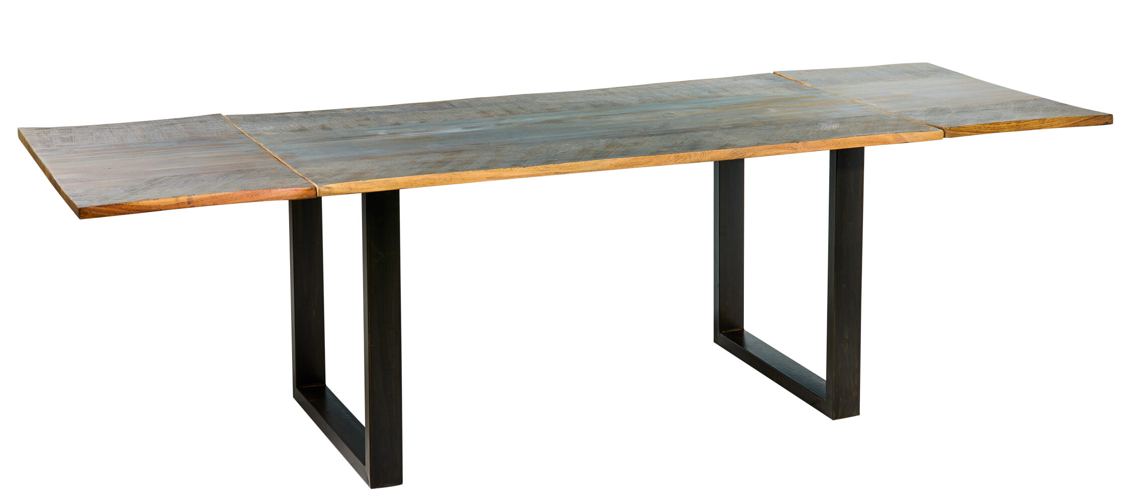 Tavolo da pranzo in legno di acacia grigio decapato con due prolunghe estraibili Tavolo da pranzo in legno di acacia grigio decapato con due prolunghe estraibili