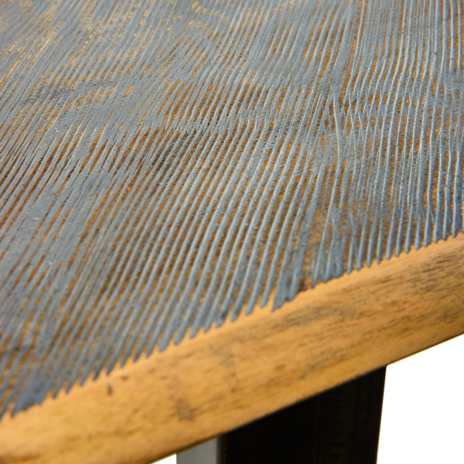 Tavolo da pranzo in legno di acacia grigio decapato con due prolunghe estraibili