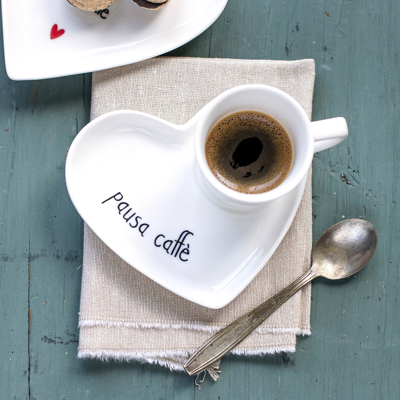 Set 2 Piattini cuore per tazze espresso Pausa caffè Set 2 Piattini cuore per tazze espresso Pausa caffè